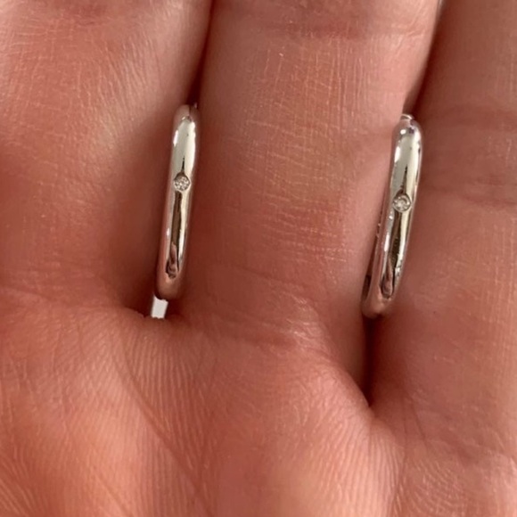 Sterling Silver Crystal Oval Hoop Huggie Earrings Brand New - Picture 2 of 4